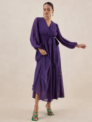 Deep Purple Chevron Dobby Wrap Maxi Dress