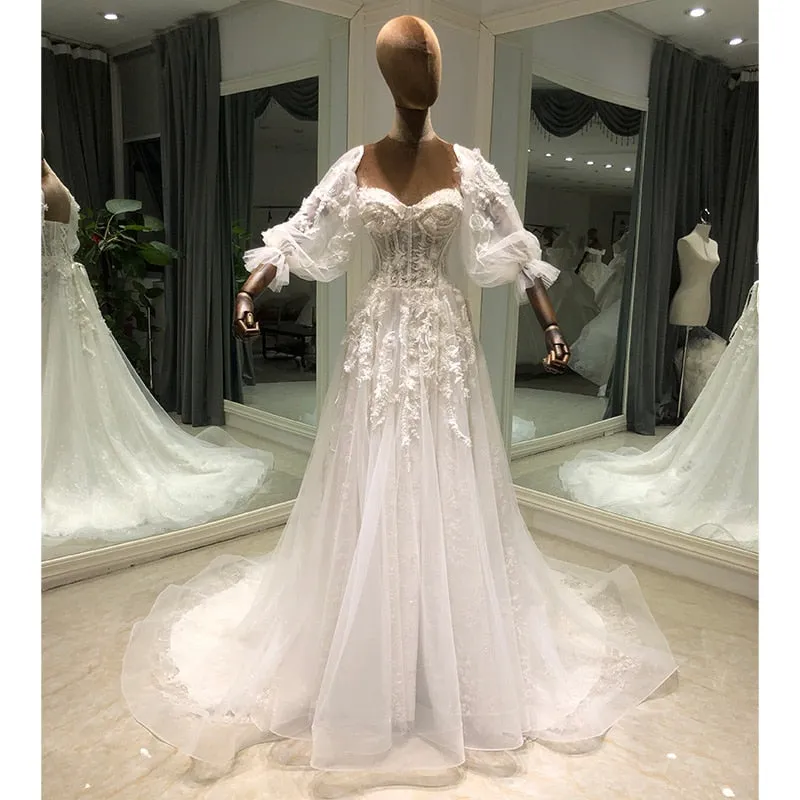 Detachable Sleeve Bride A-Line Wedding Dress