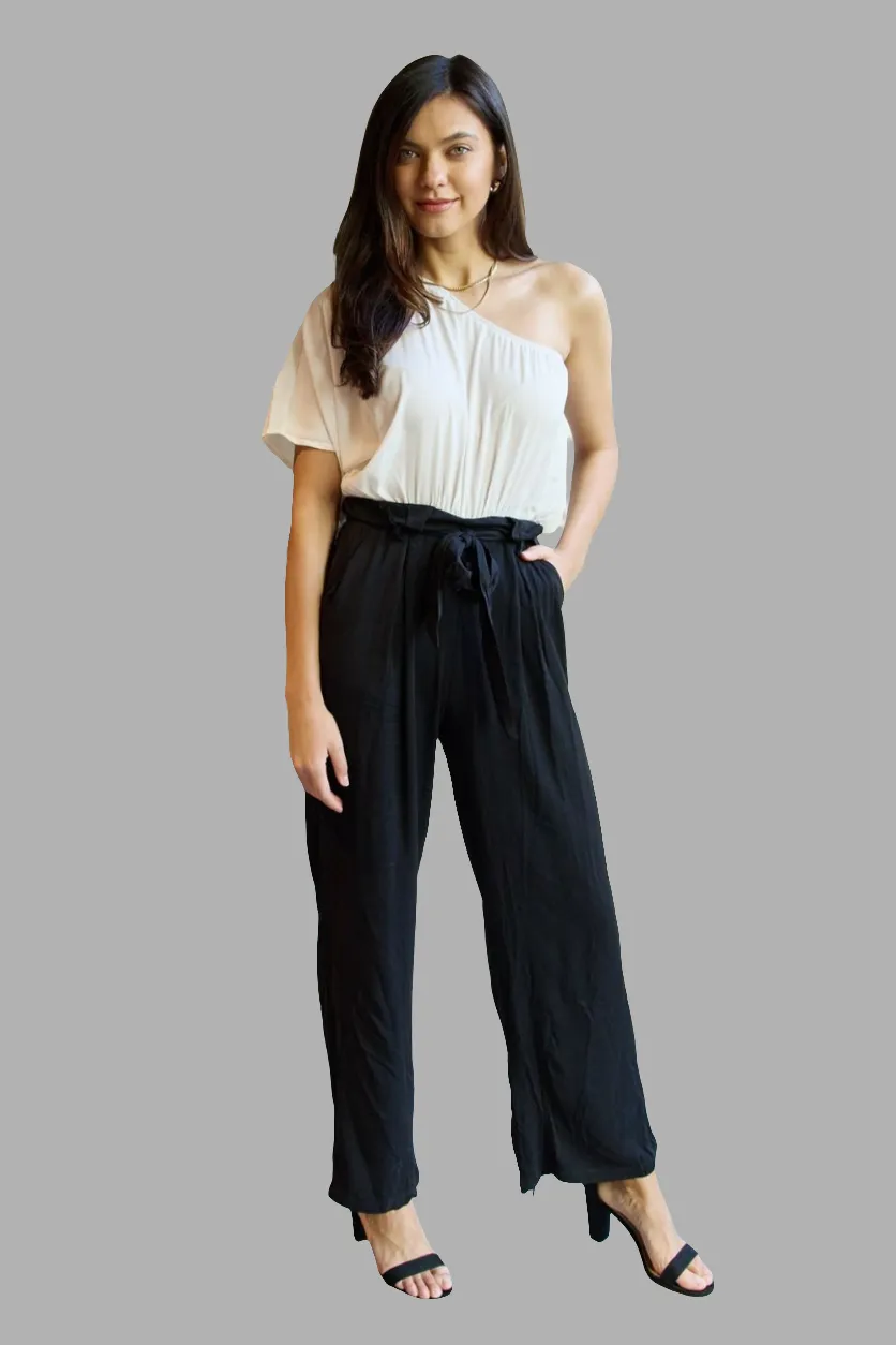 Dress Day Marvelous in Manhattan One-Shoulder Jumpsuit in White/Black