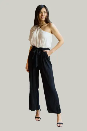 Dress Day Marvelous in Manhattan One-Shoulder Jumpsuit in White/Black