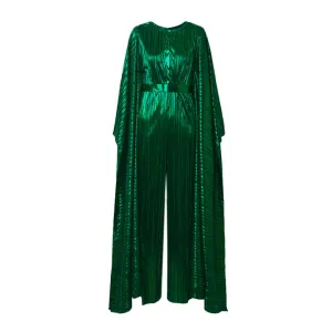 Emerald Belted Plissé Jumpsuit