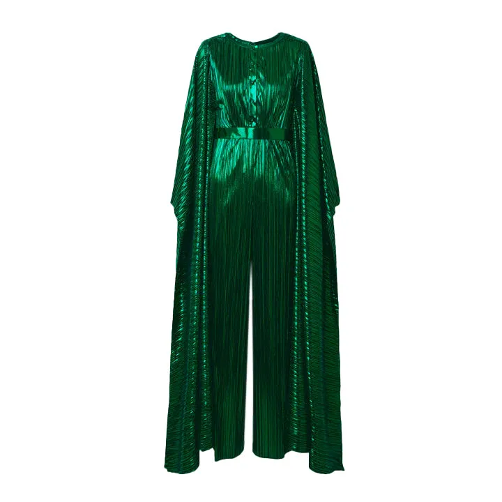 Emerald Belted Plissé Jumpsuit