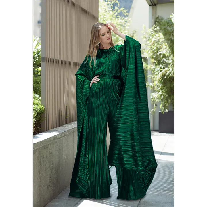 Emerald Belted Plissé Jumpsuit