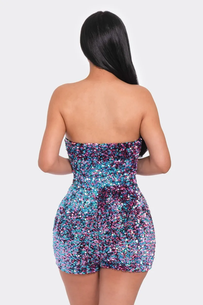 Fab Sequined Tube Top Romper WITH A GOLD ZIPPER