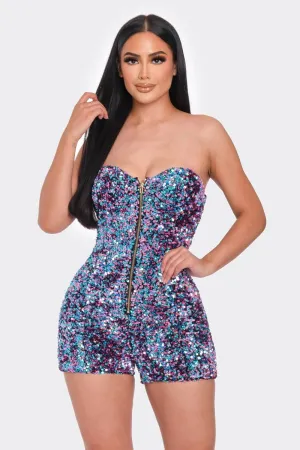 Fab Sequined Tube Top Romper WITH A GOLD ZIPPER