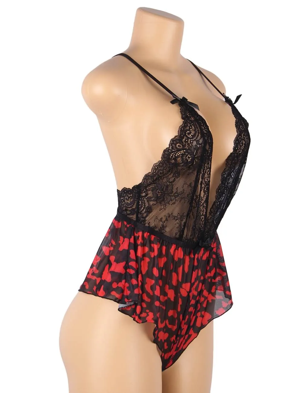 Fashion Sexy Egypt Lace Floral Print Plunge Neck Teddy