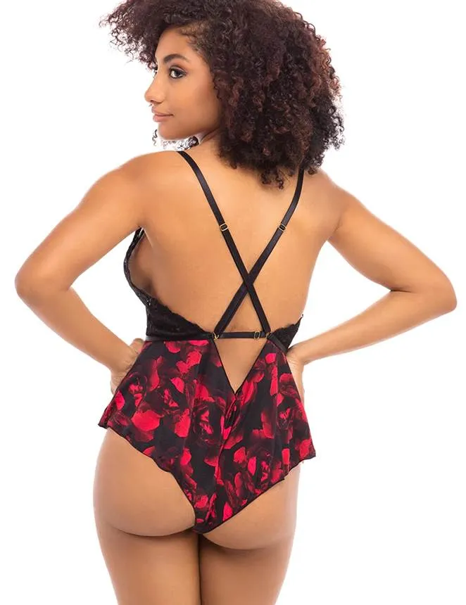 Fashion Sexy Egypt Lace Floral Print Plunge Neck Teddy