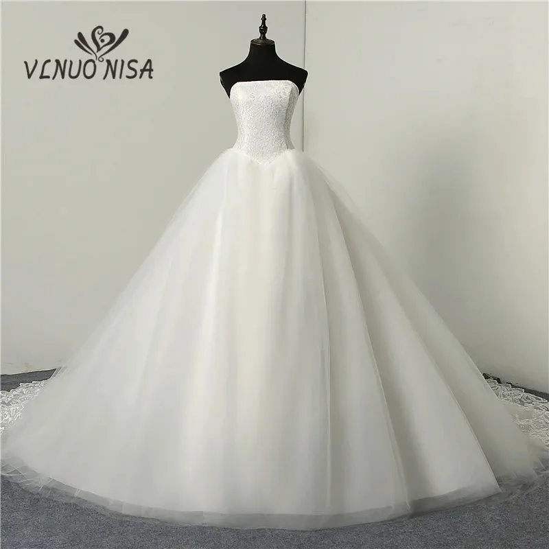 Fashion Simple Classic Ball Gown ivory Wedding Dress Lace Up Sweet