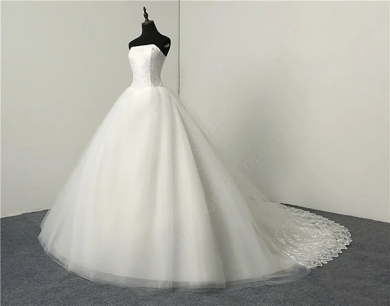 Fashion Simple Classic Ball Gown ivory Wedding Dress Lace Up Sweet