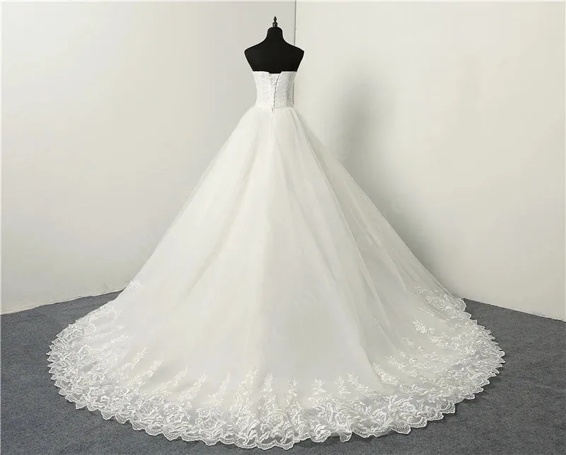 Fashion Simple Classic Ball Gown ivory Wedding Dress Lace Up Sweet
