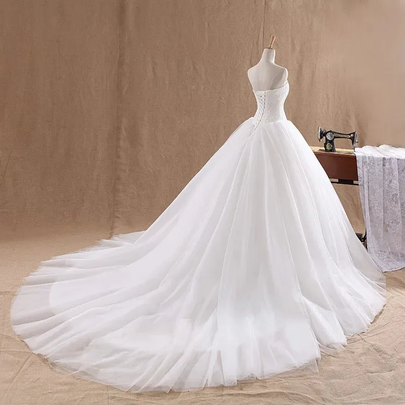 Fashion Simple Classic Ball Gown ivory Wedding Dress Lace Up Sweet