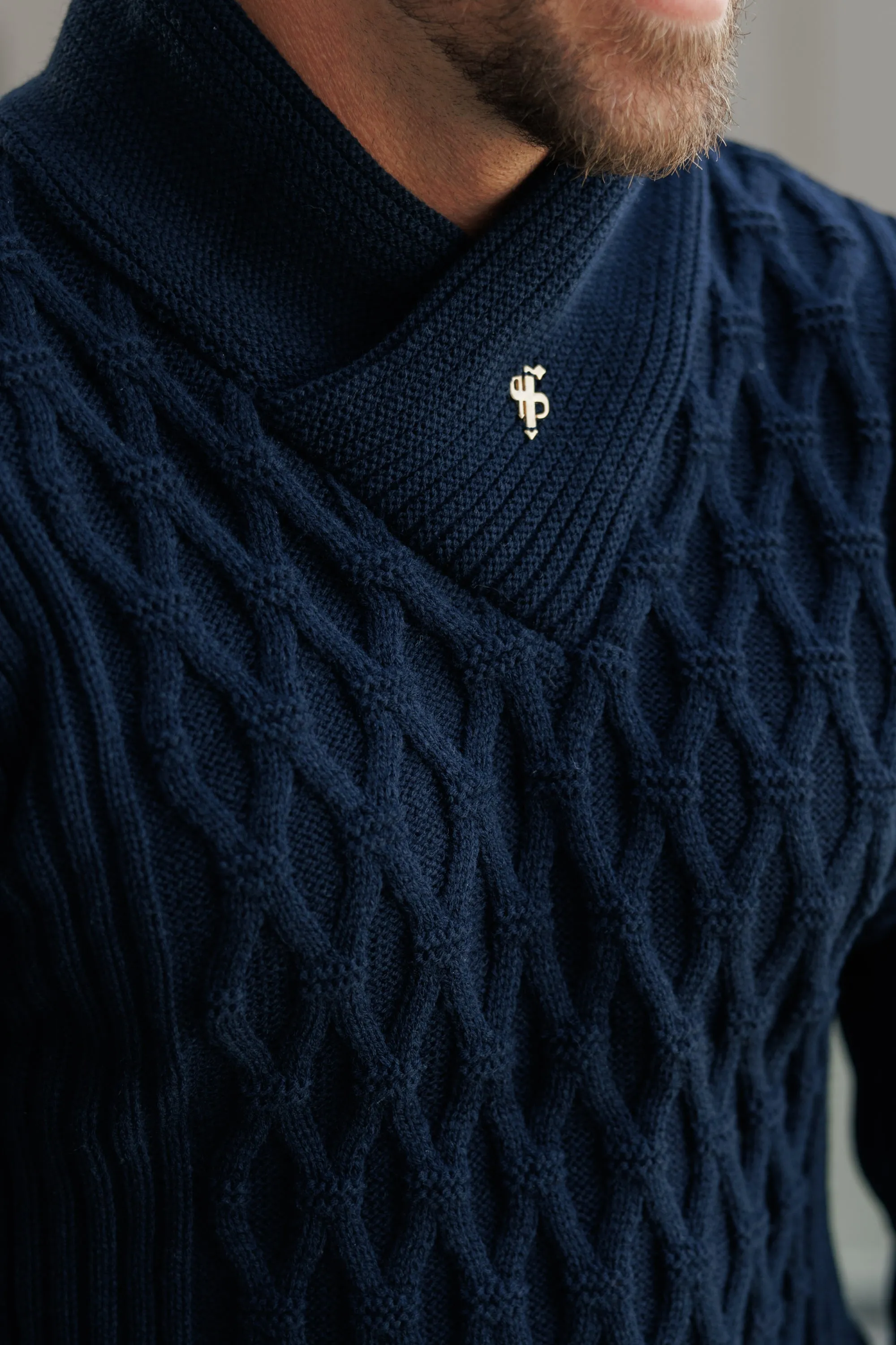 Father Sons Chunky Cable Knit Navy Sweater-  FSJ060