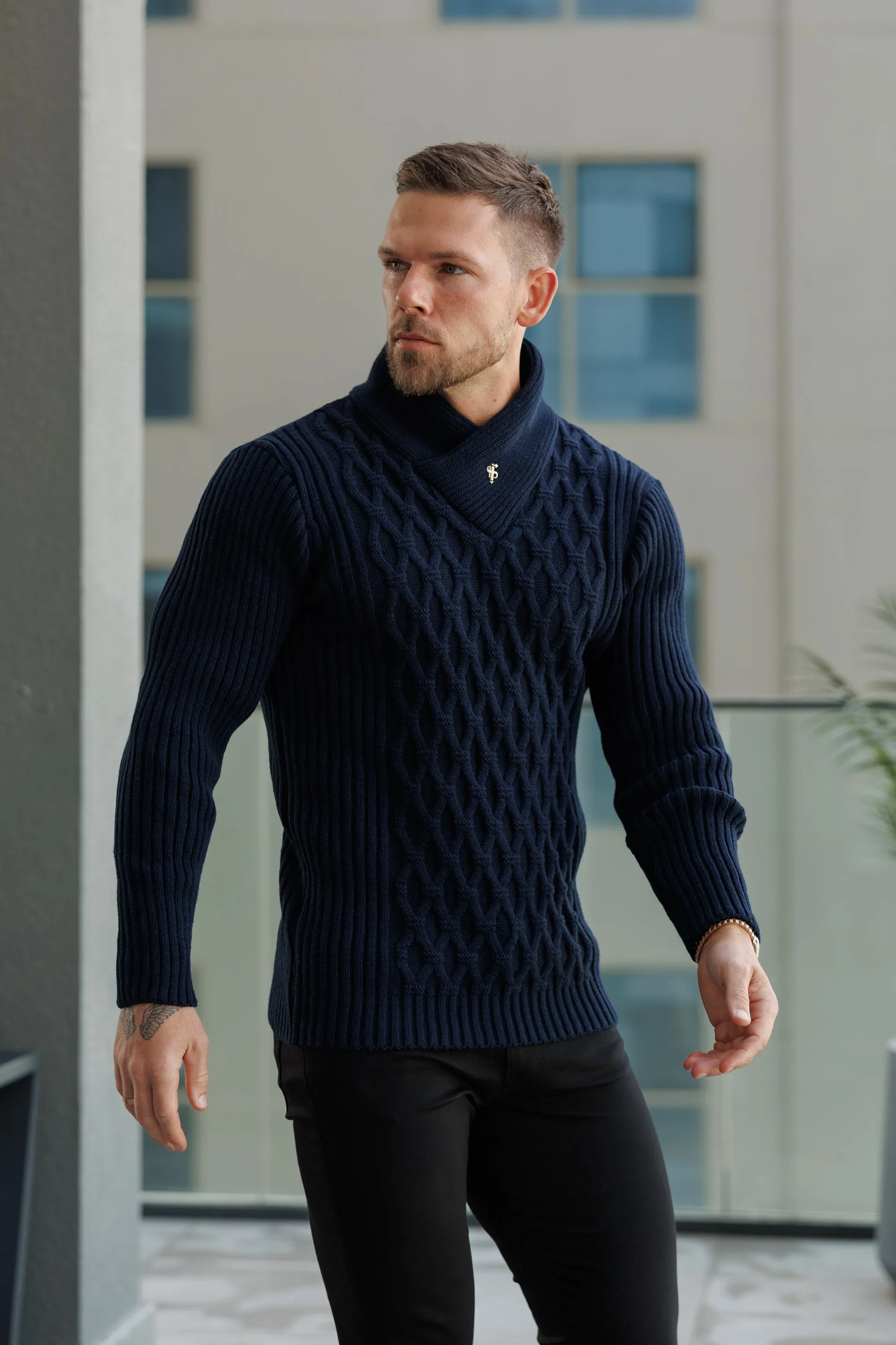 Father Sons Chunky Cable Knit Navy Sweater-  FSJ060