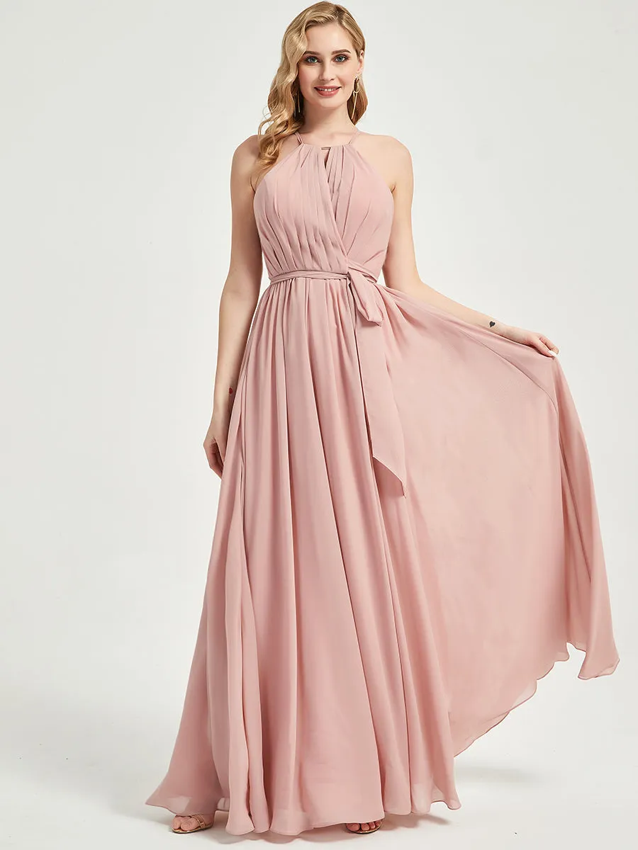 [Final Sale] Cinnamon Rose Halter Neck Slit Wrap Chiffon Bridesmaid Dress Floor Length