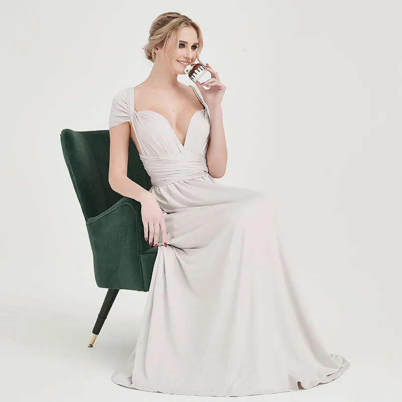 [Final Sale] Silver Grey Infinity Wrap Maxi Bridesmaid Dress