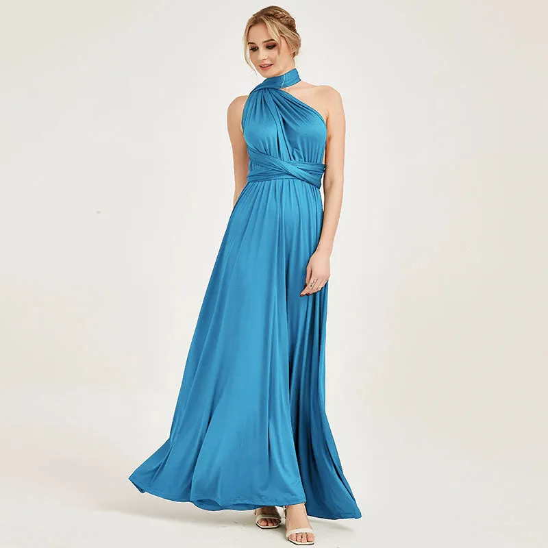 [Final Sale] Water Blue Infinity Wrap Maxi Bridesmaid Dress