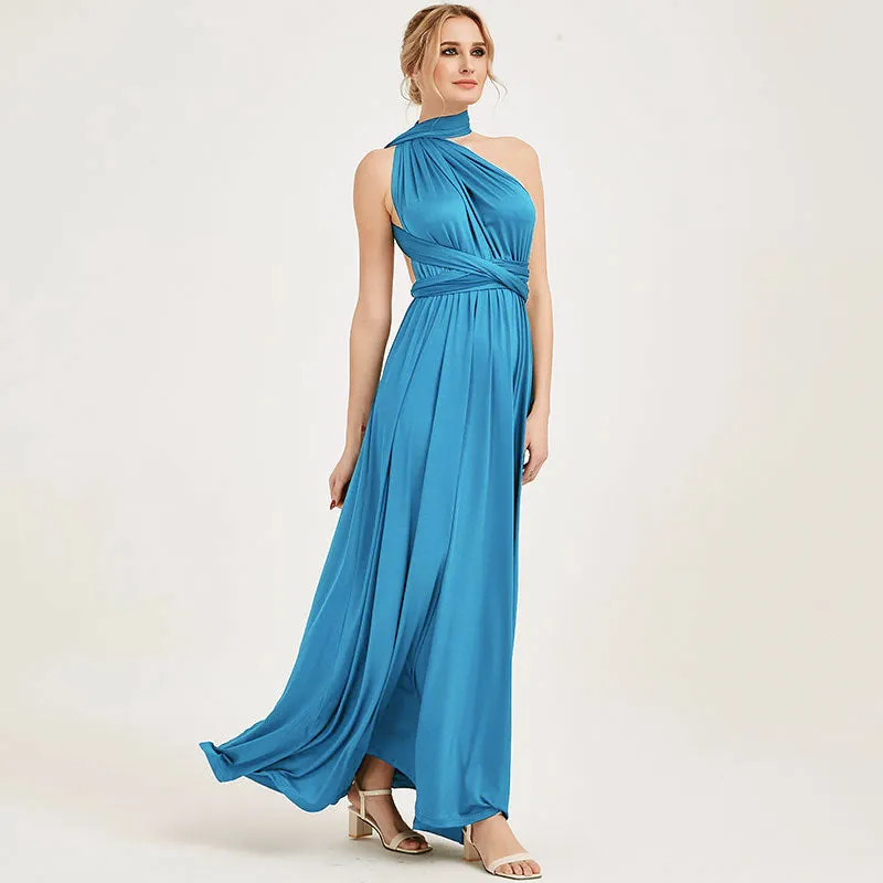 [Final Sale] Water Blue Infinity Wrap Maxi Bridesmaid Dress