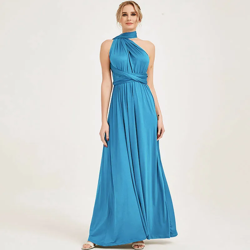 [Final Sale] Water Blue Infinity Wrap Maxi Bridesmaid Dress