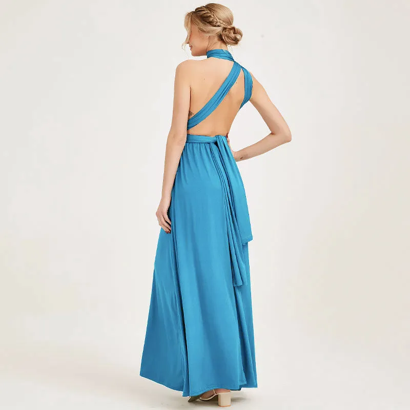 [Final Sale] Water Blue Infinity Wrap Maxi Bridesmaid Dress