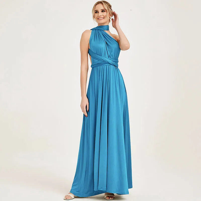 [Final Sale] Water Blue Infinity Wrap Maxi Bridesmaid Dress