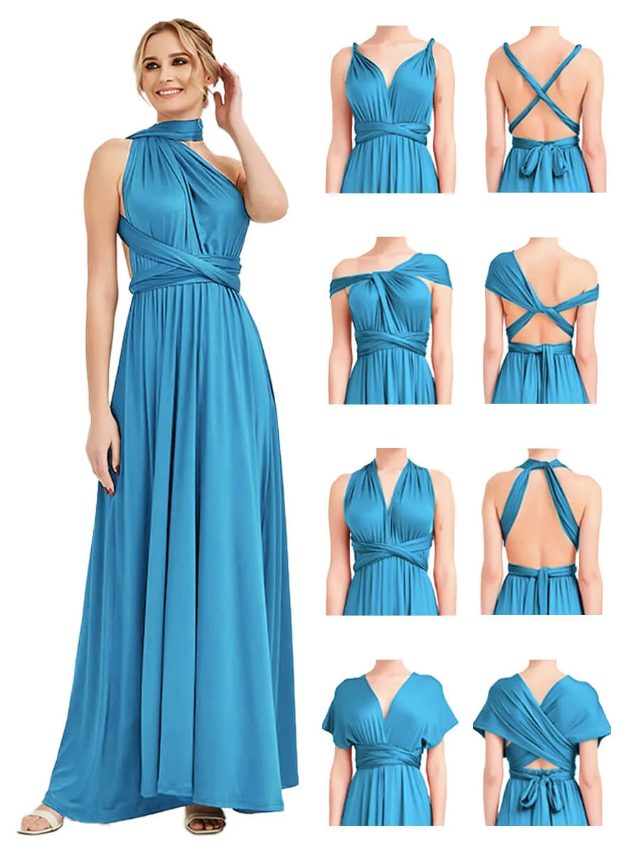 [Final Sale] Water Blue Infinity Wrap Maxi Bridesmaid Dress