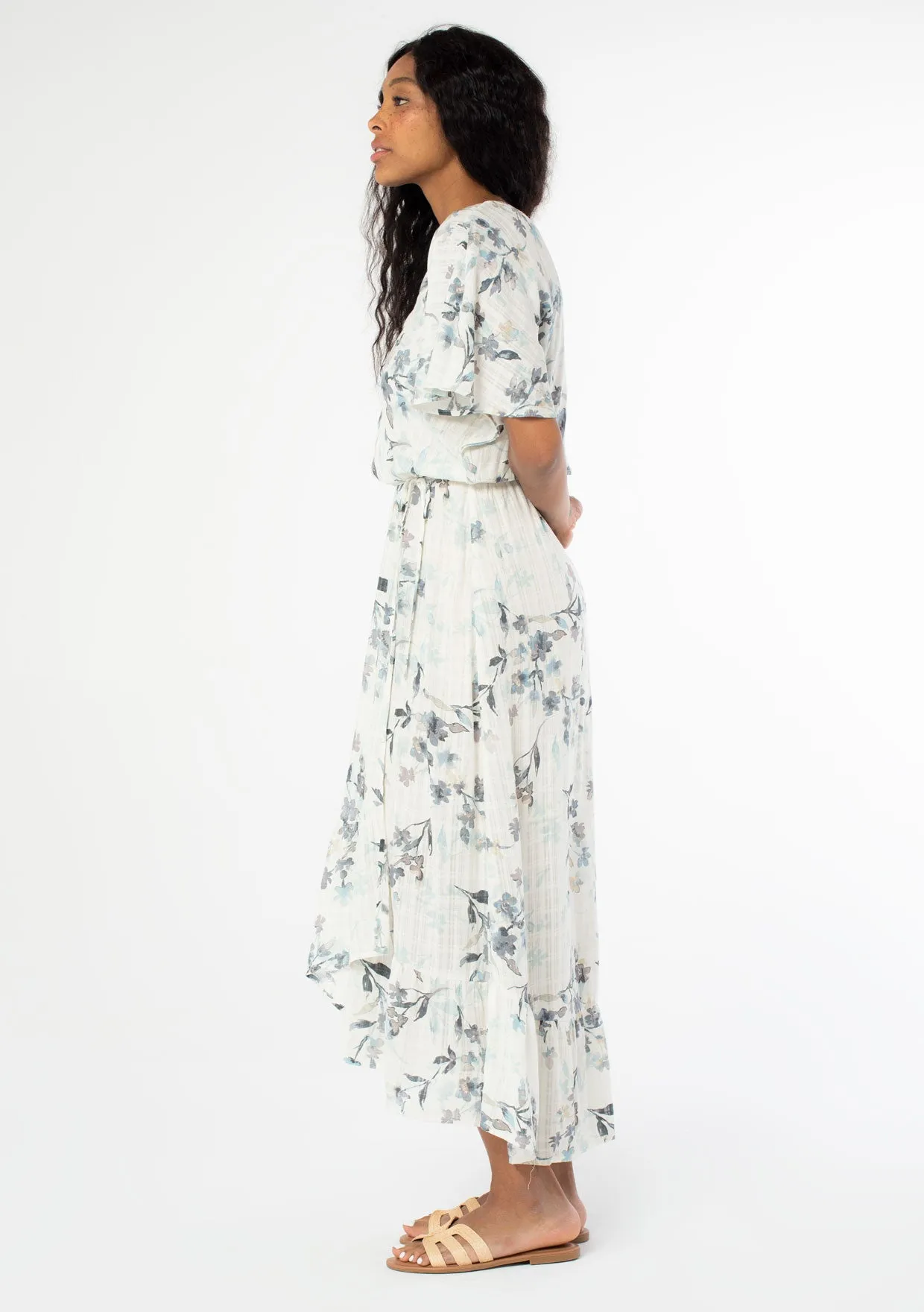 Floral Flutter Sleeve Wrap Dress