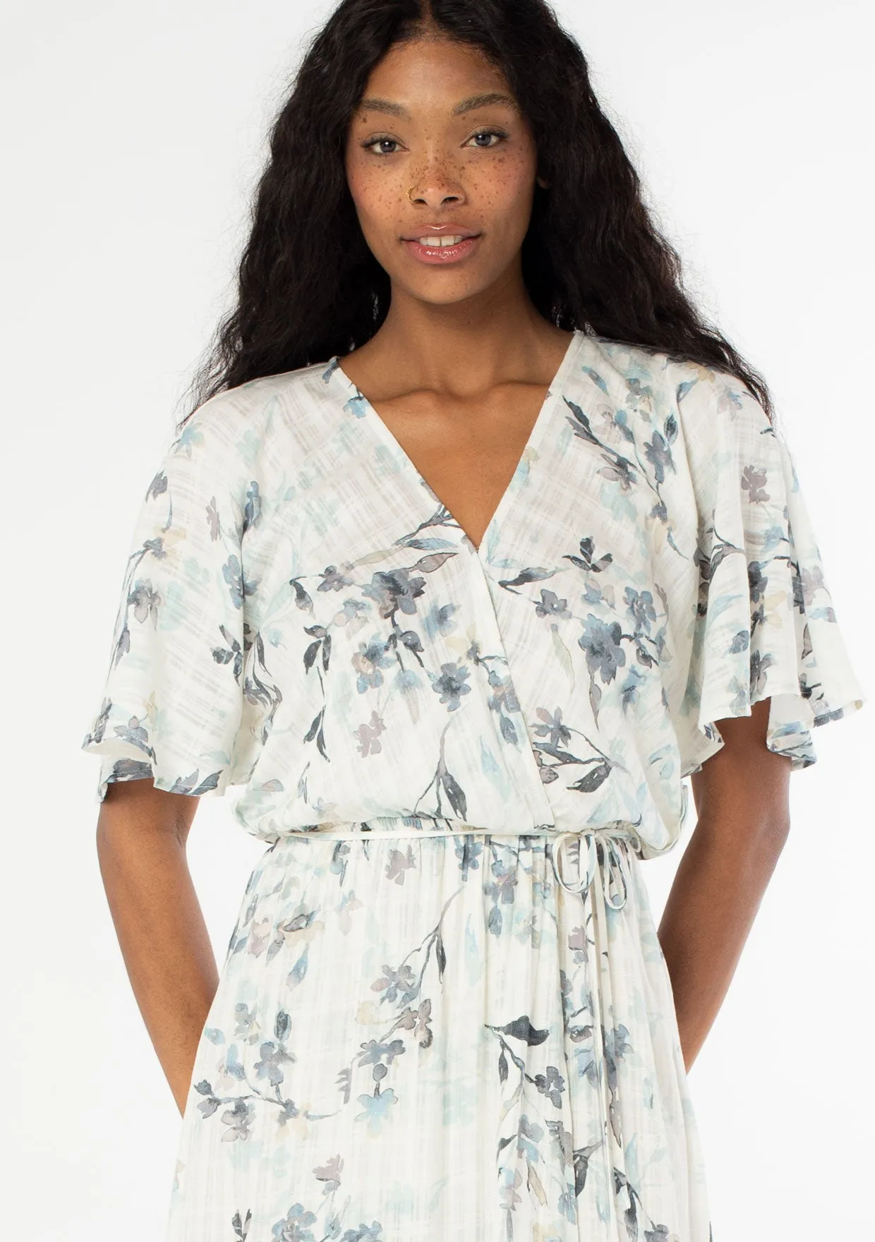 Floral Flutter Sleeve Wrap Dress