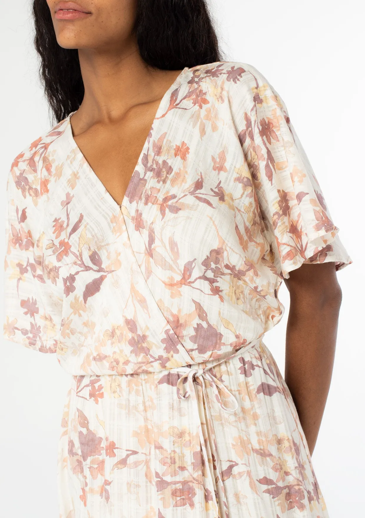 Floral Flutter Sleeve Wrap Dress
