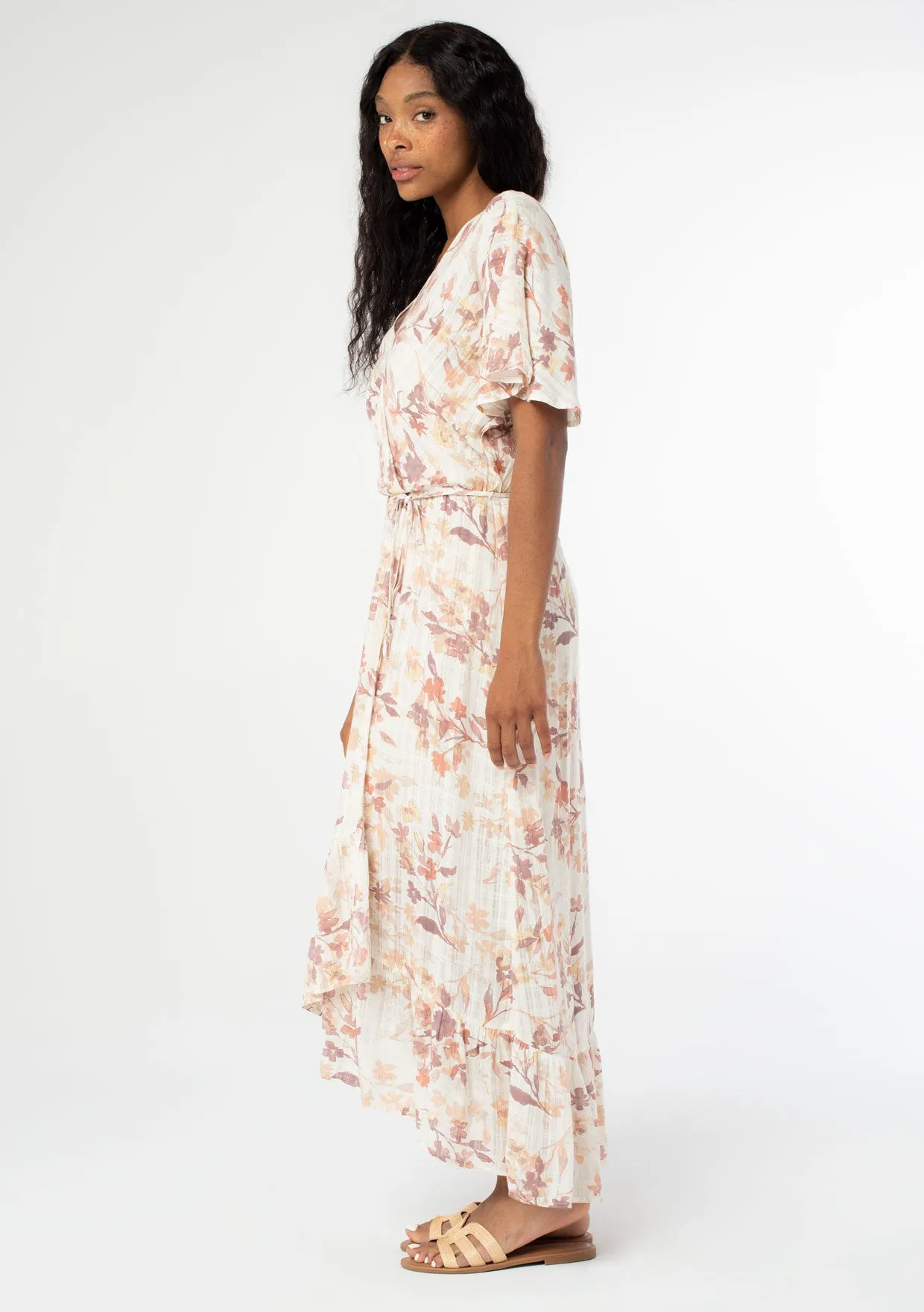 Floral Flutter Sleeve Wrap Dress