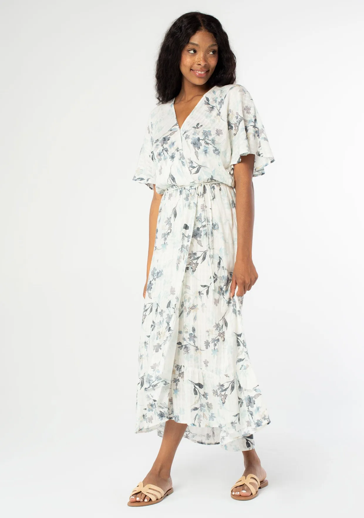 Floral Flutter Sleeve Wrap Dress