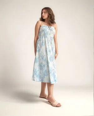 Floral Print Blue Midi Dress