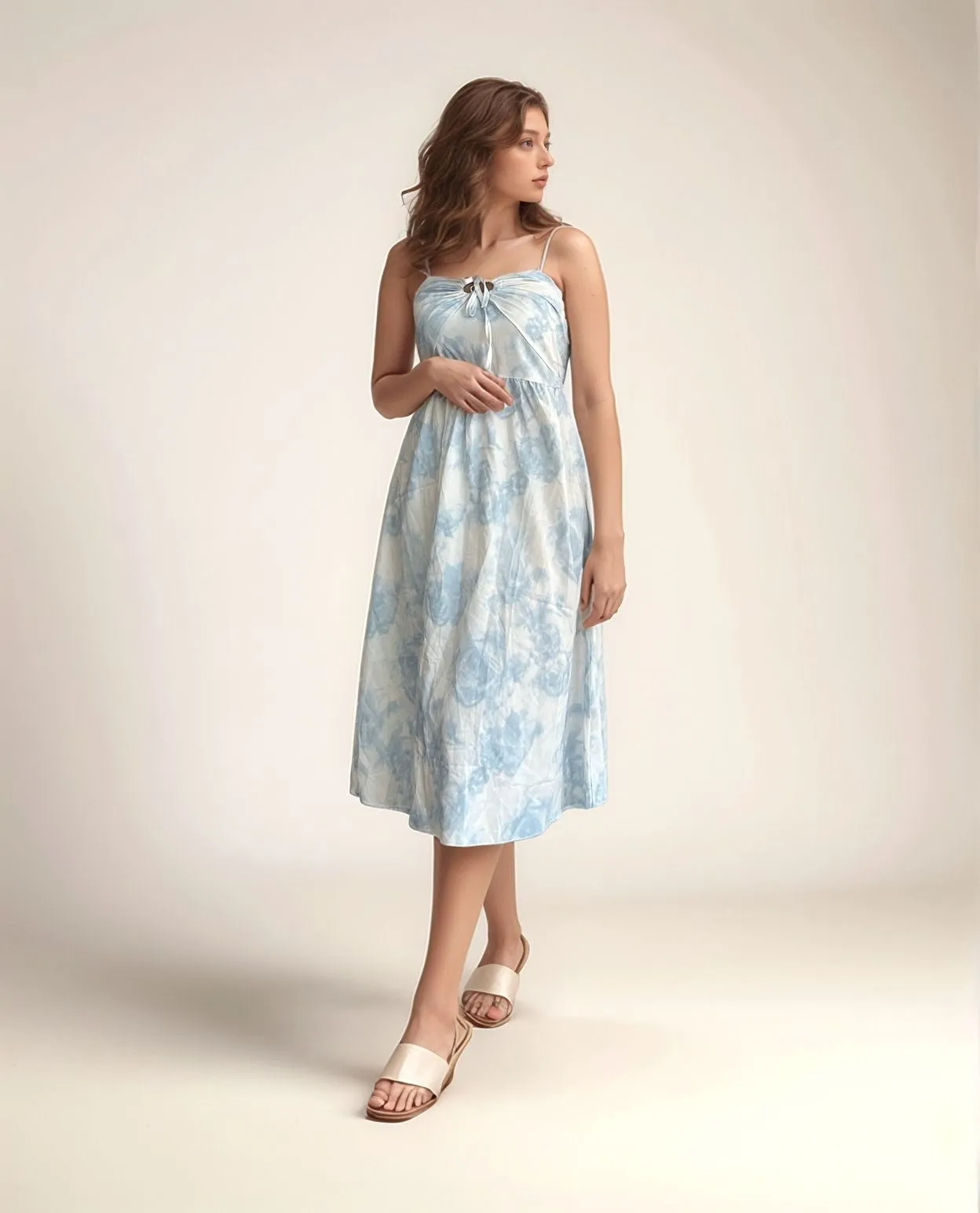 Floral Print Blue Midi Dress