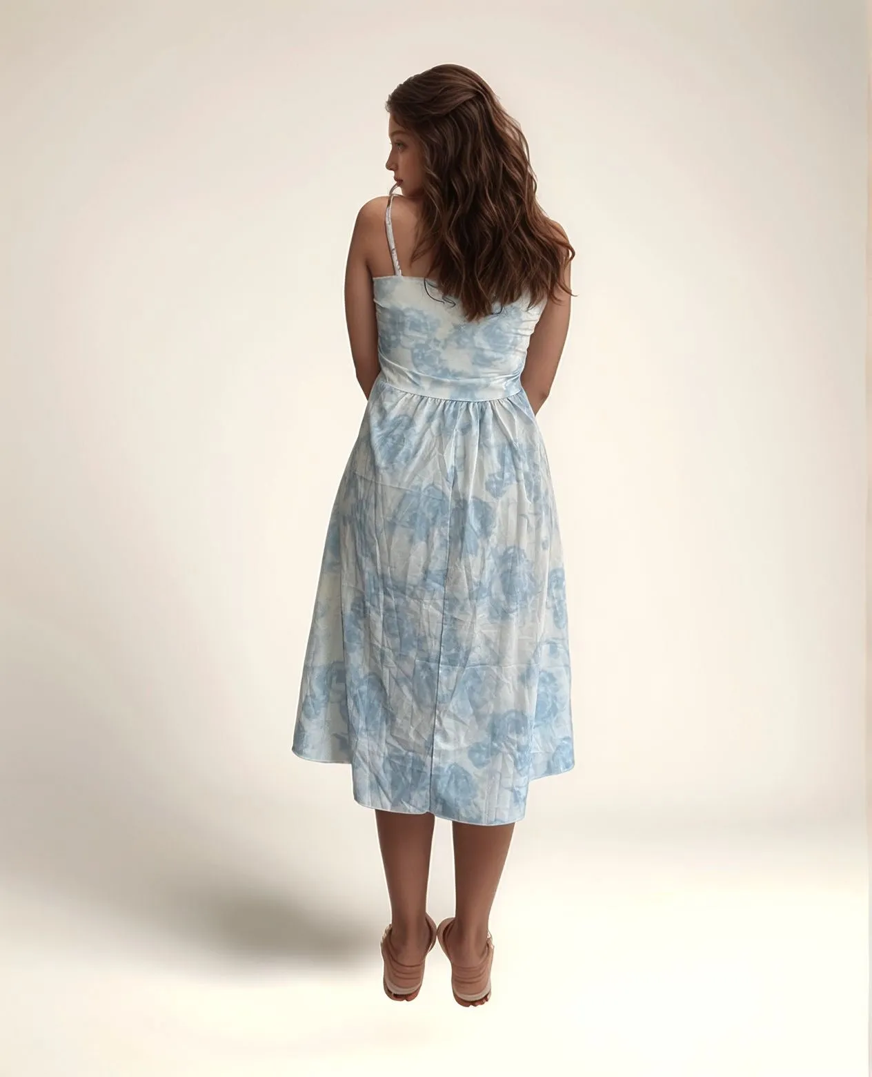Floral Print Blue Midi Dress
