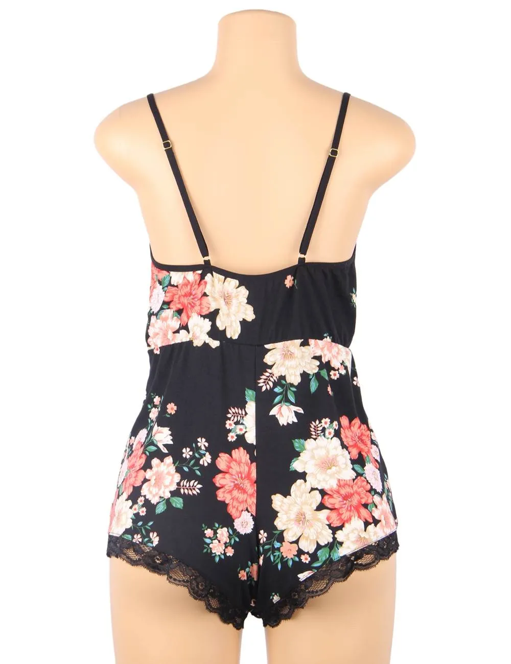 Floral print V-neck Backless Pajama Egypt Romper Onesies For Women