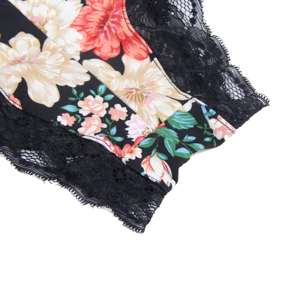 Floral print V-neck Backless Pajama Egypt Romper Onesies For Women