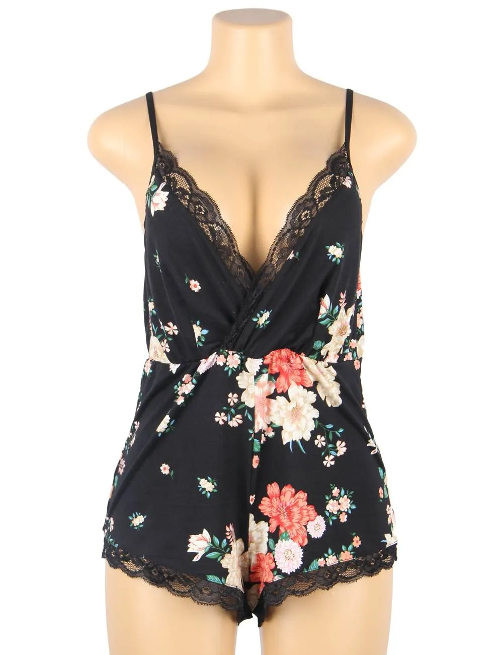 Floral print V-neck Backless Pajama Egypt Romper Onesies For Women
