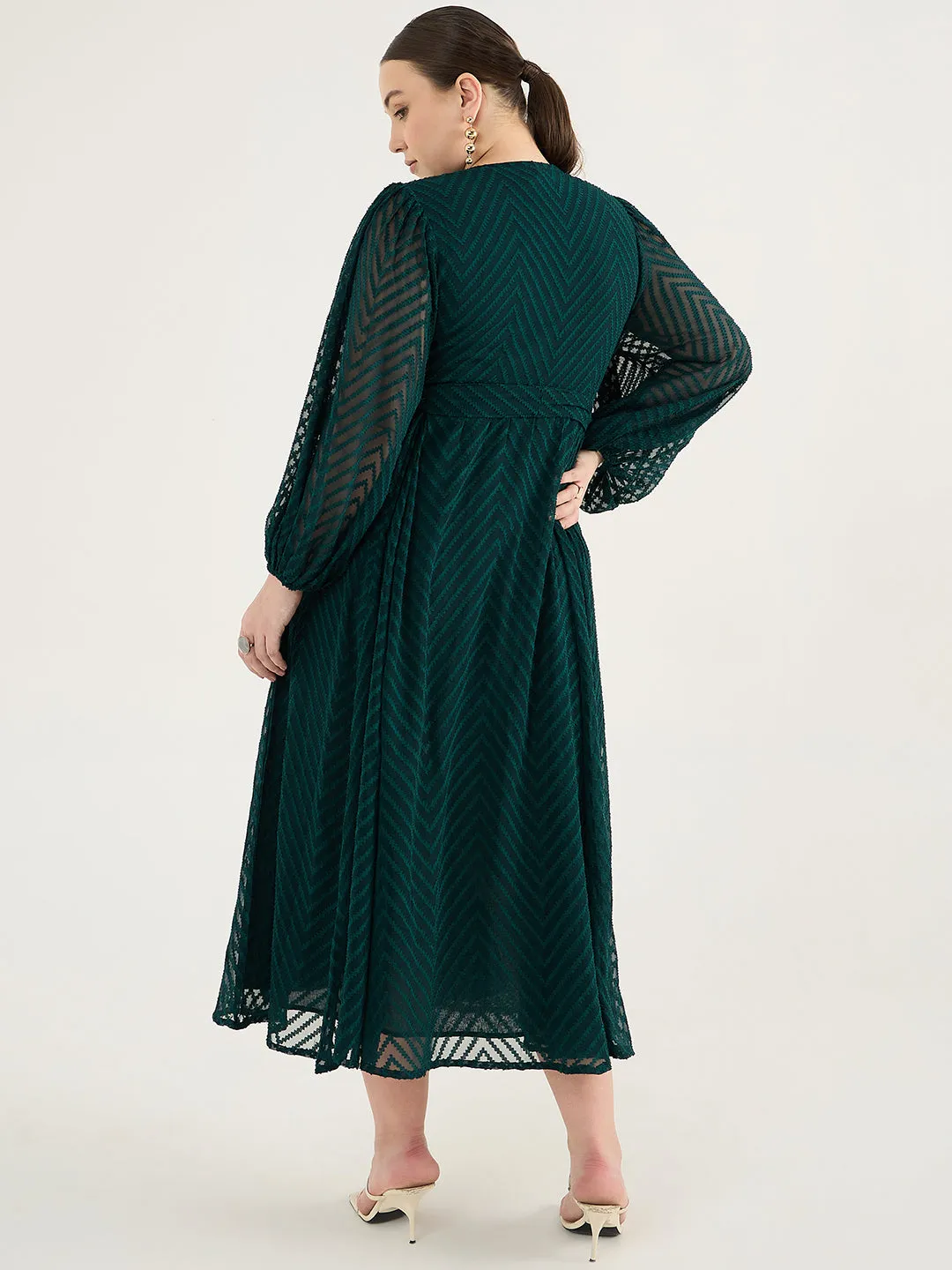 Forest Green Chevron Dobby Wrap Maxi Dress