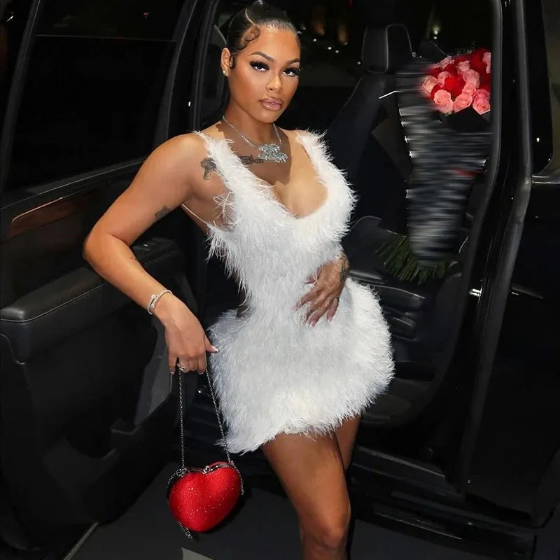 Fur Sexy Backless Mini Wrap Dress