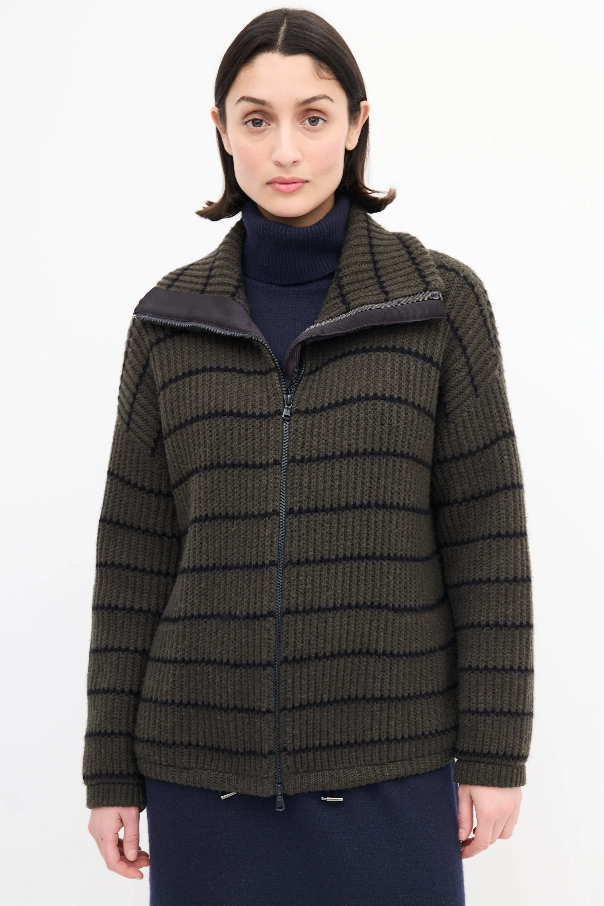 Grey & Black Cashmere Zip Up Sweater