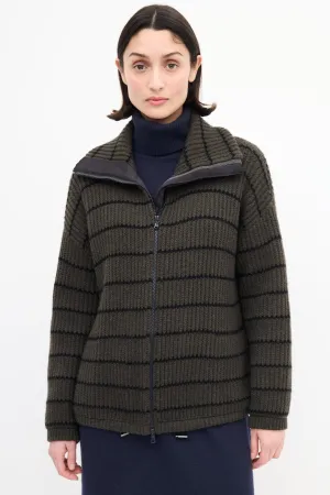 Grey & Black Cashmere Zip Up Sweater