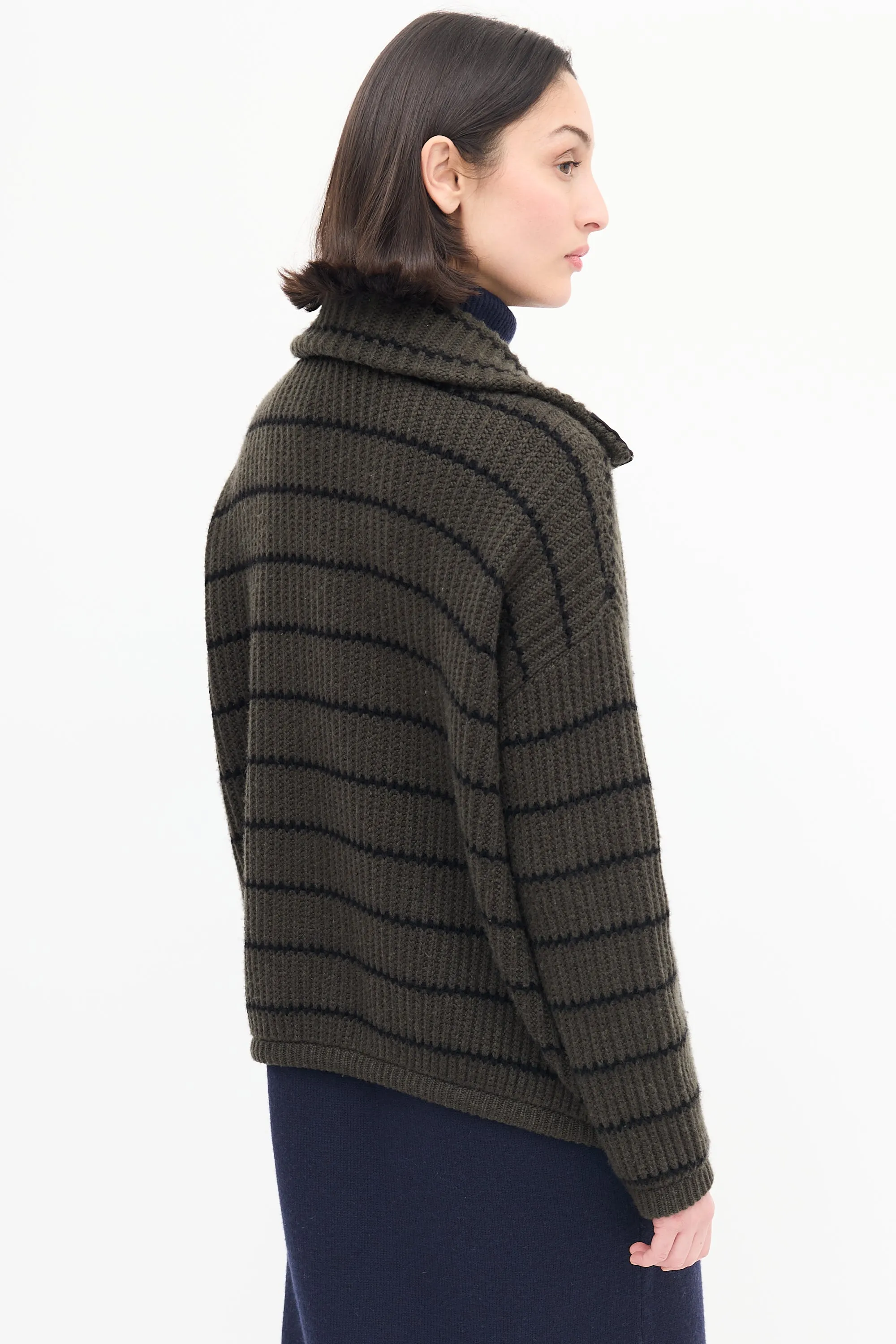 Grey & Black Cashmere Zip Up Sweater