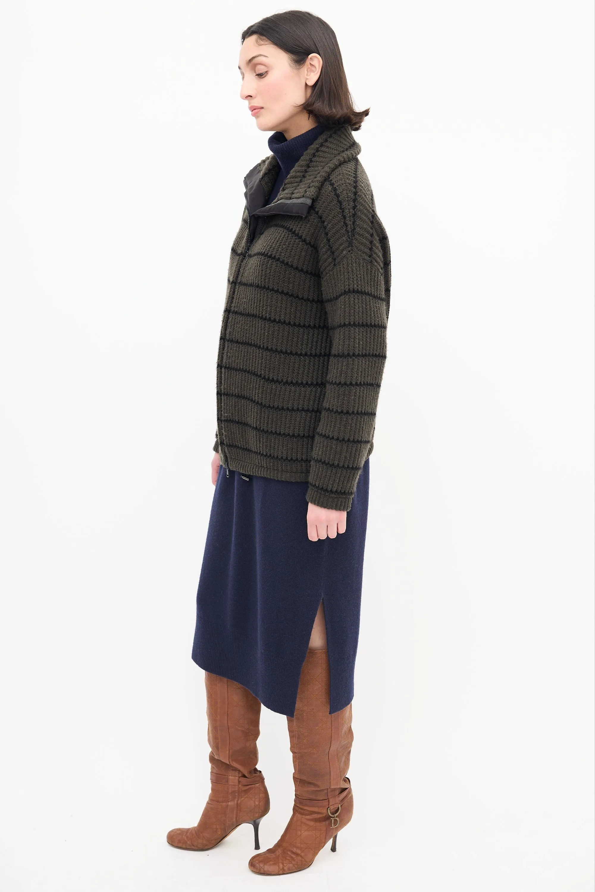 Grey & Black Cashmere Zip Up Sweater
