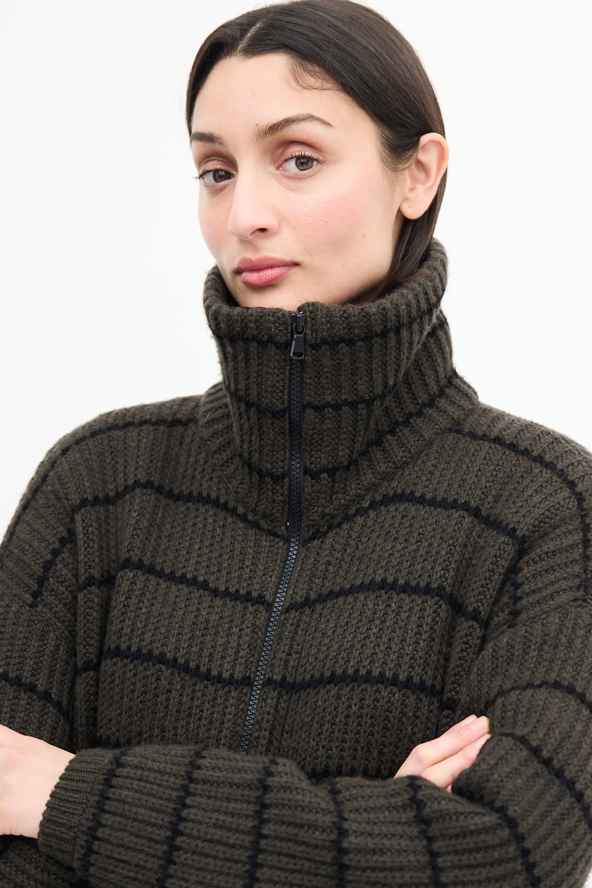 Grey & Black Cashmere Zip Up Sweater
