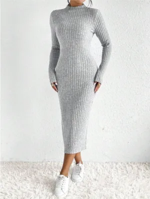 Grey Spaced Rib Bodycon Midi Dress