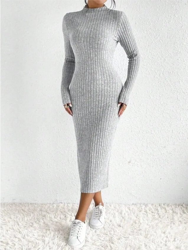 Grey Spaced Rib Bodycon Midi Dress