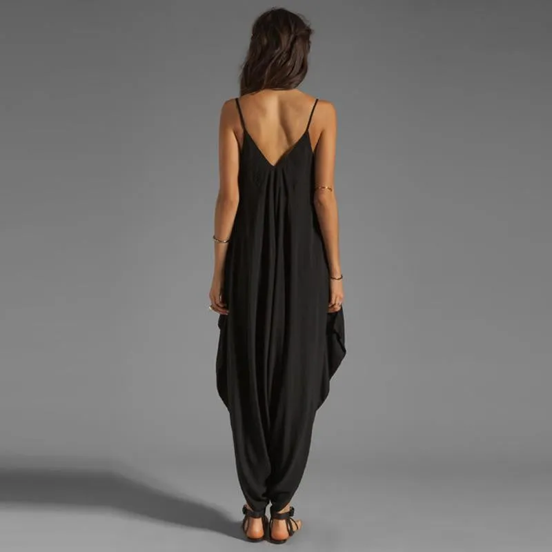 Harem Romper Playsuit with Spaghetti Strap and Deep V-Neck Plus Size S-6XL
