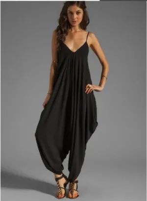 Harem Romper Playsuit with Spaghetti Strap and Deep V-Neck Plus Size S-6XL