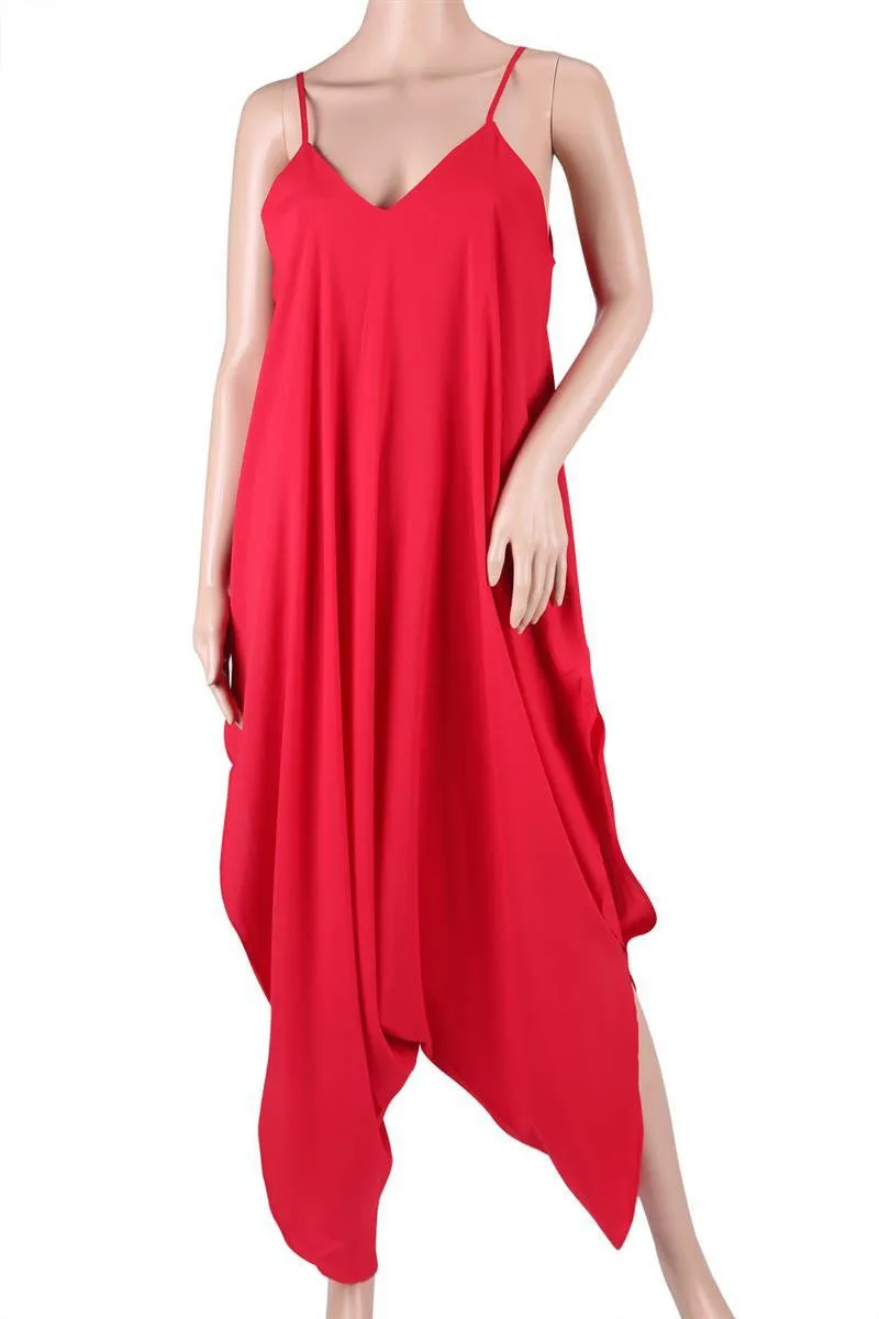 Harem Romper Playsuit with Spaghetti Strap and Deep V-Neck Plus Size S-6XL