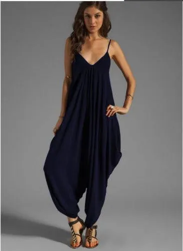 Harem Romper Playsuit with Spaghetti Strap and Deep V-Neck Plus Size S-6XL