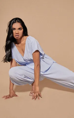 Harem Tie Waist Jumpsuit - Baby Blue